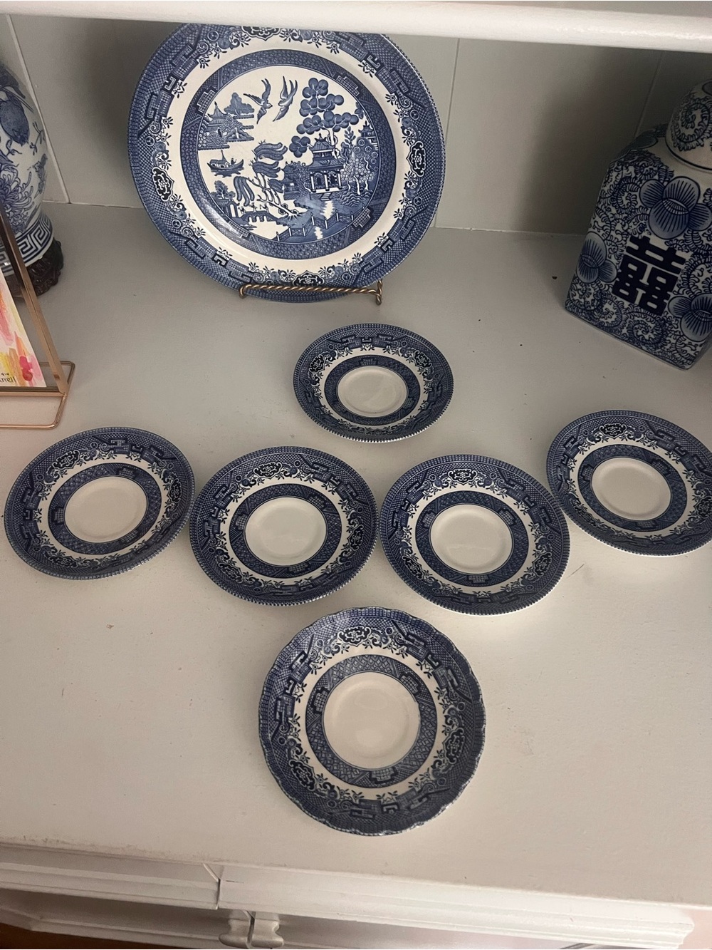 Vintage blue willow Plates - Set of 6. Staffordshire